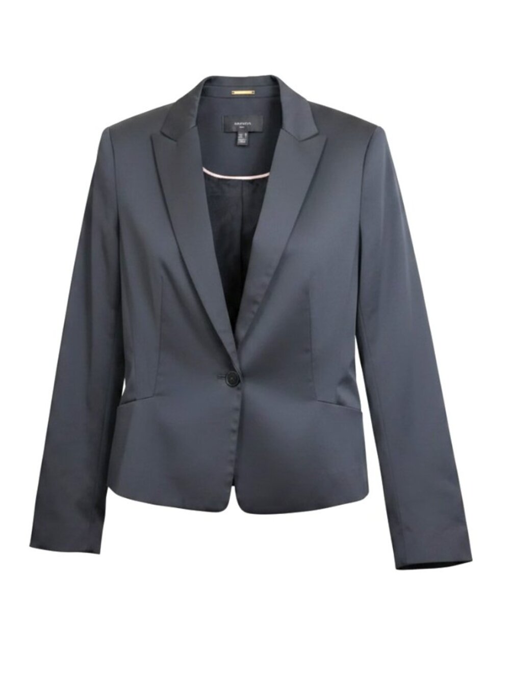 MANGO Black Cotton Blend Peak‎ Lapel Structured Blazer